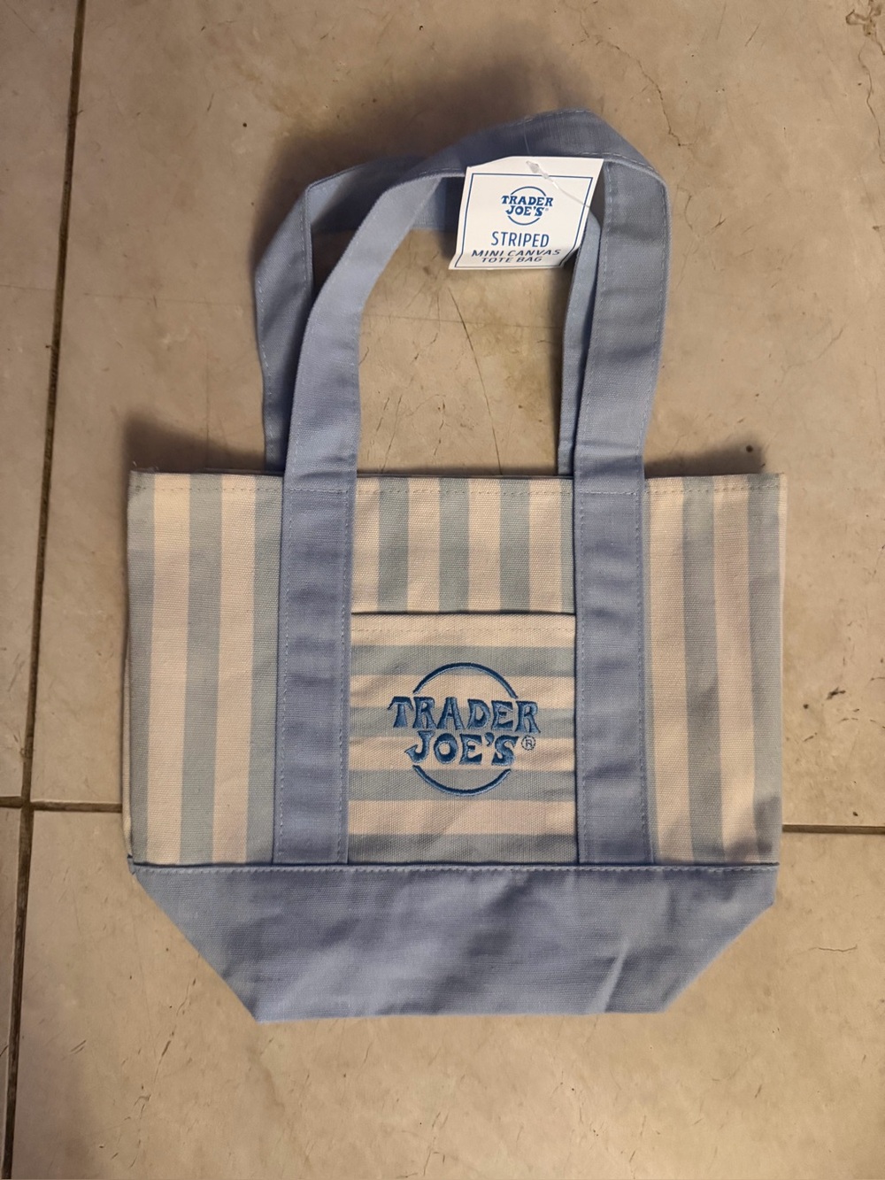Trader Joe’s Embroidered Stripe Baby Blue Canvas Mini Tote